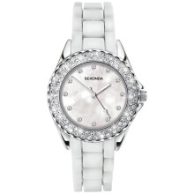 Sekonda Ladies White Stone Set Silicone Strap Watch