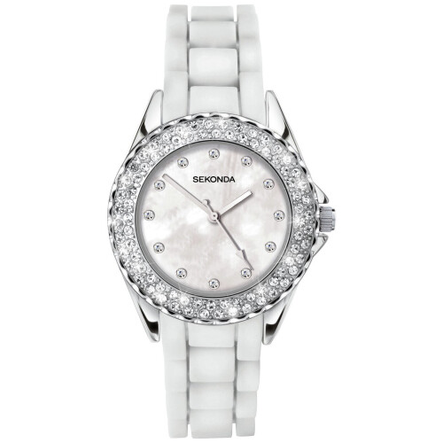 Sekonda Ladies White Stone Set Silicone Strap Watch
