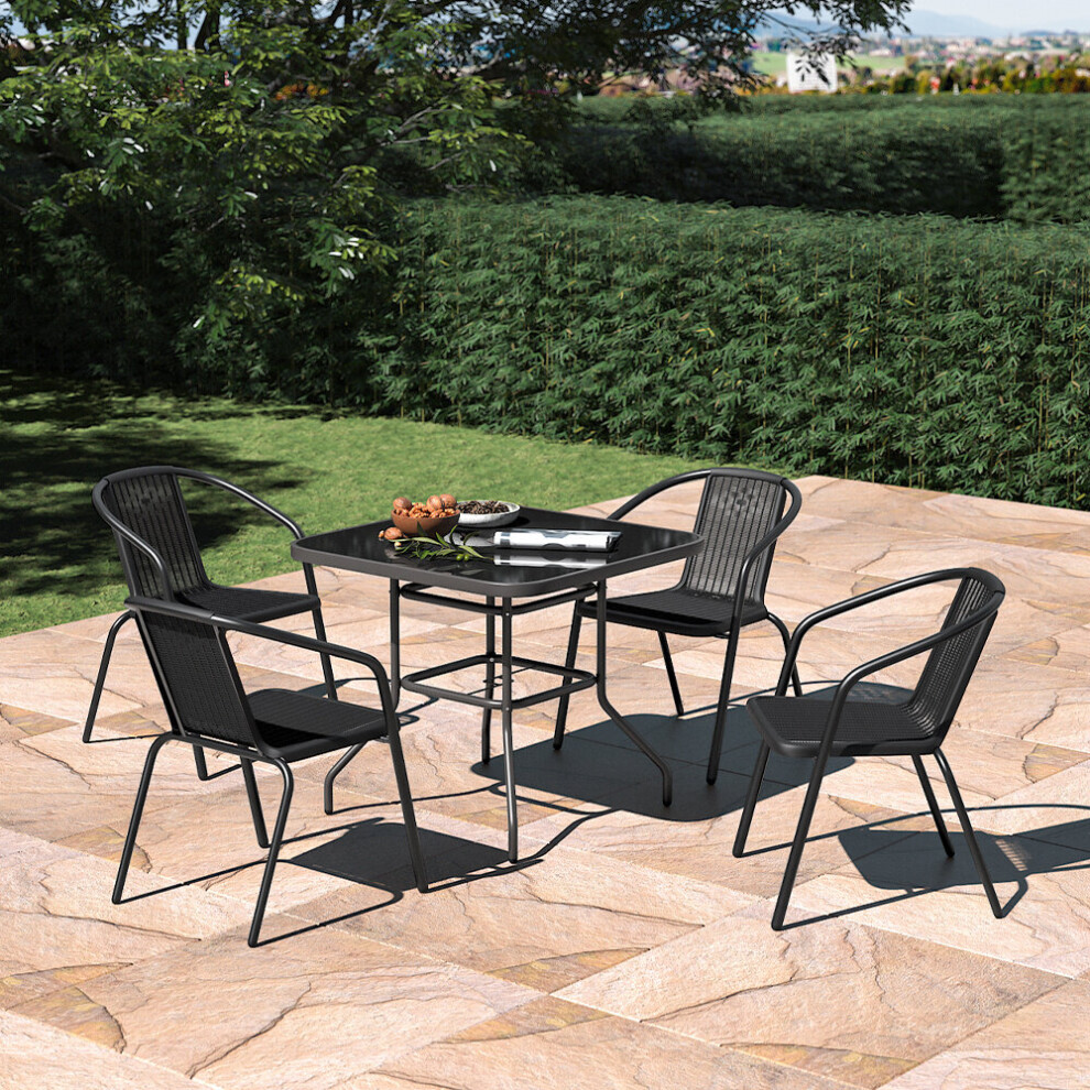 Set of 5 Tempered Glass Dining Table & Rattan Chairs Garden Bistro Patio Furniture Set