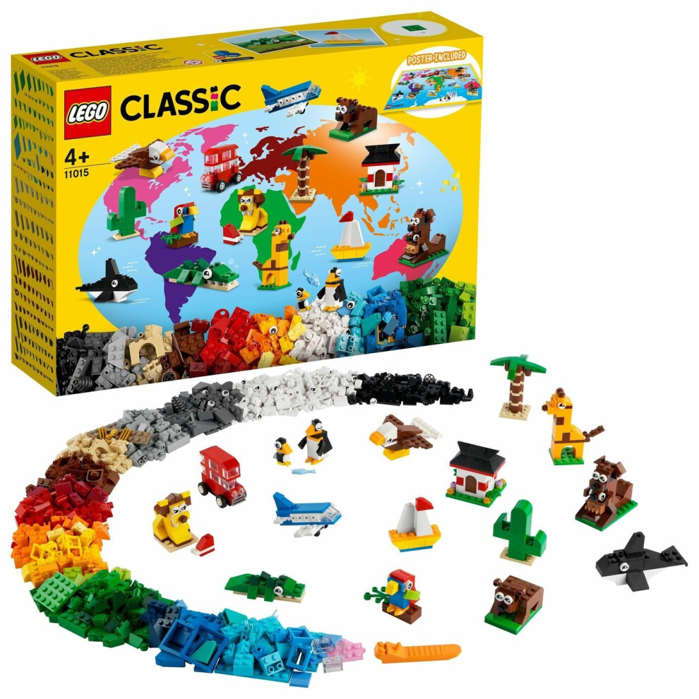 LEGO 11015 Classic Around the World Building Bricks Set for Kids 4+ Years Old, Toy with 15 Buildable Animal Figures