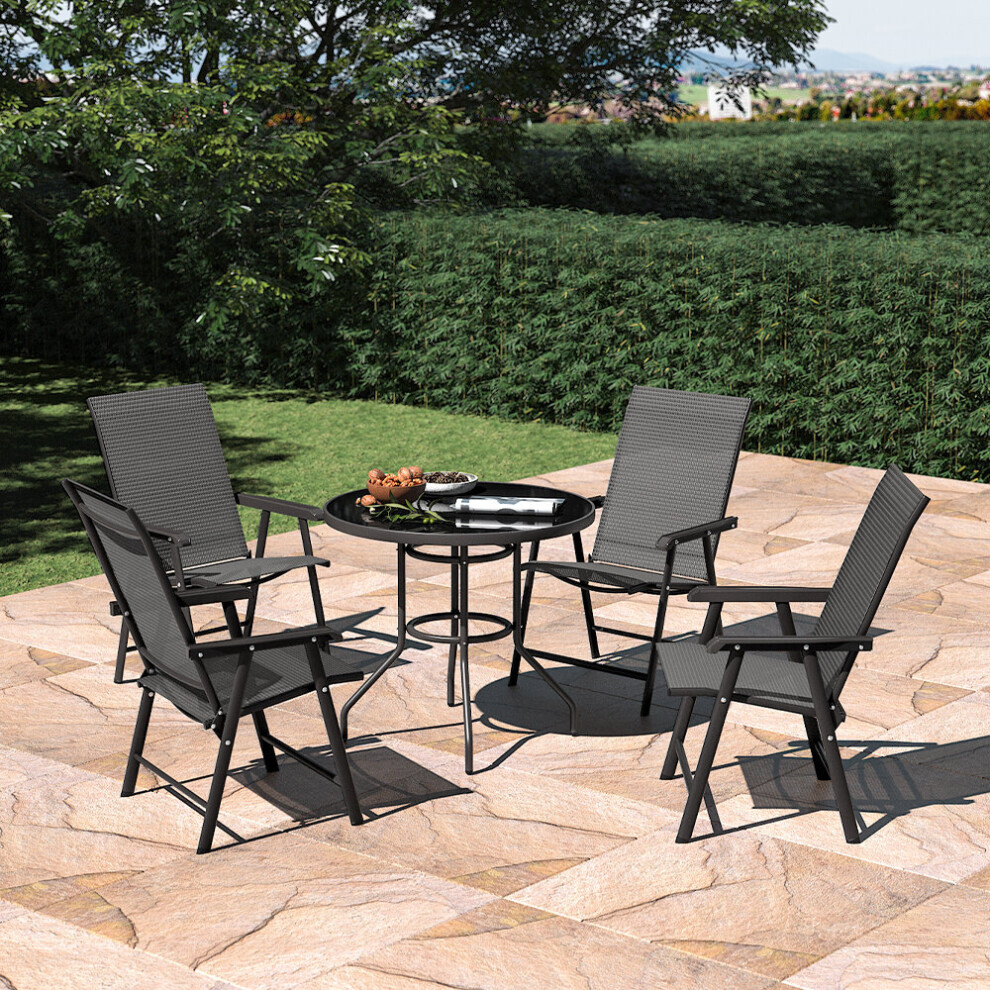 Living And Home 5Pcs Garden Patio Furniture Set Dining Table & Foldable Chairs With Parasol Hole Black