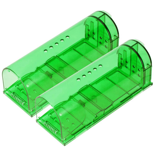 (Green) 2PCS Mouse Trap Humane Live Catcher Rat Vermin Rodent Cage Pest No Kill Reusable