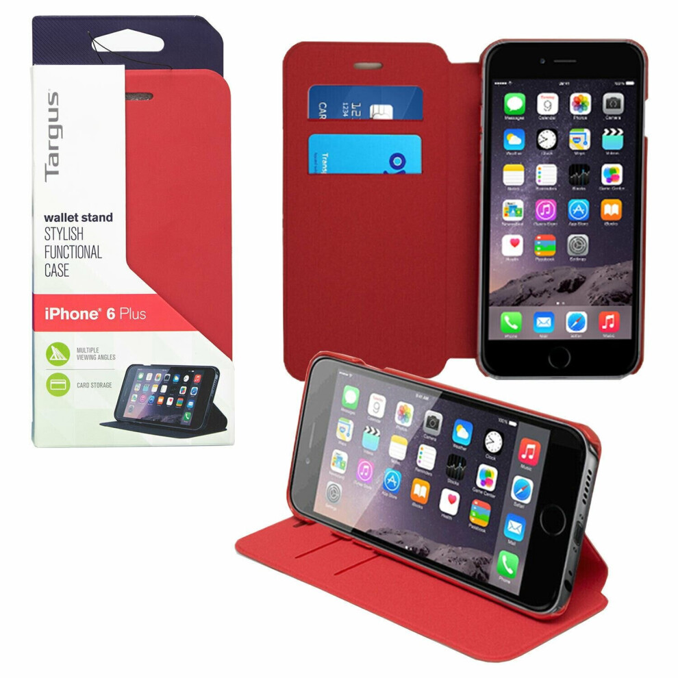 Targus Flip Leather Wallet Stand 2 Card Slot Case for iPhone 6, Red