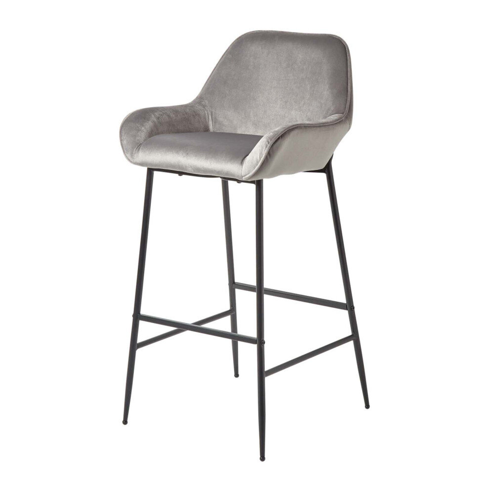 Homescapes (Silver Grey) Eton Velvet Bar Stool Luxury Kitchen And Breakfast Bar Chair