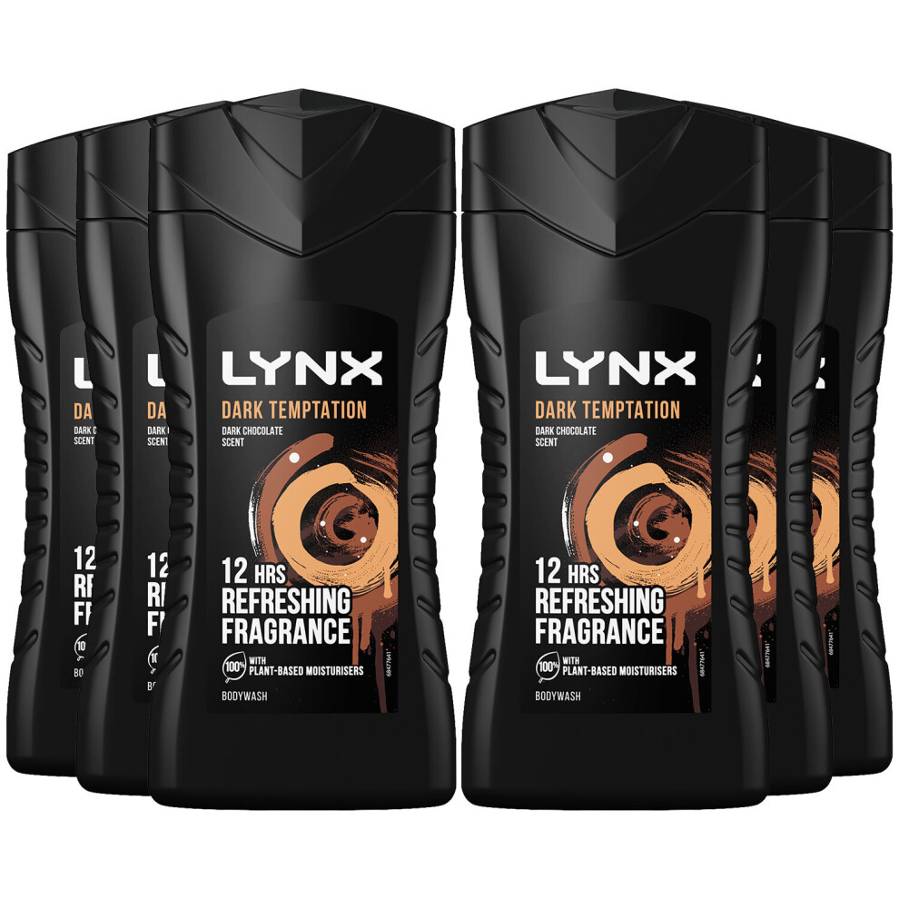 Lynx Dark Temptation 12-H Refreshing Shower Gel Body Wash, 6x 225ml