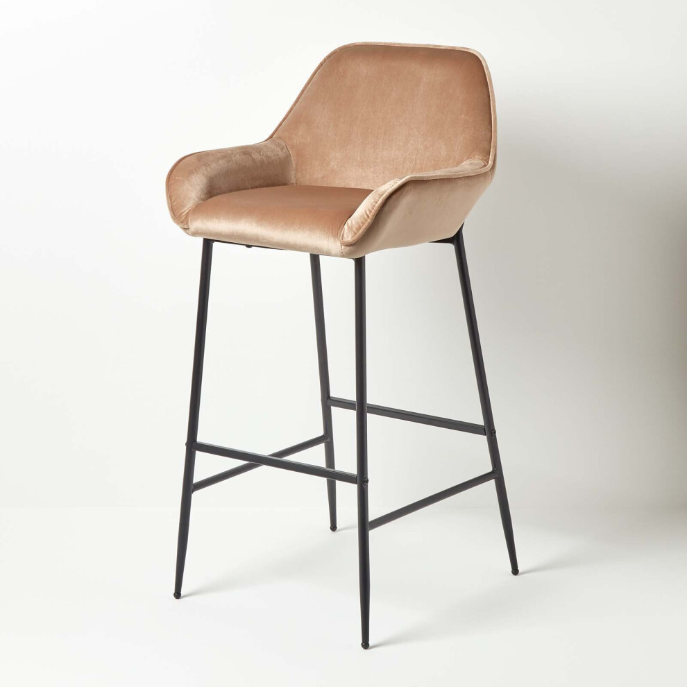 Homescapes (Champagne) Eton Velvet Bar Stool Luxury Kitchen And Breakfast Bar Chair