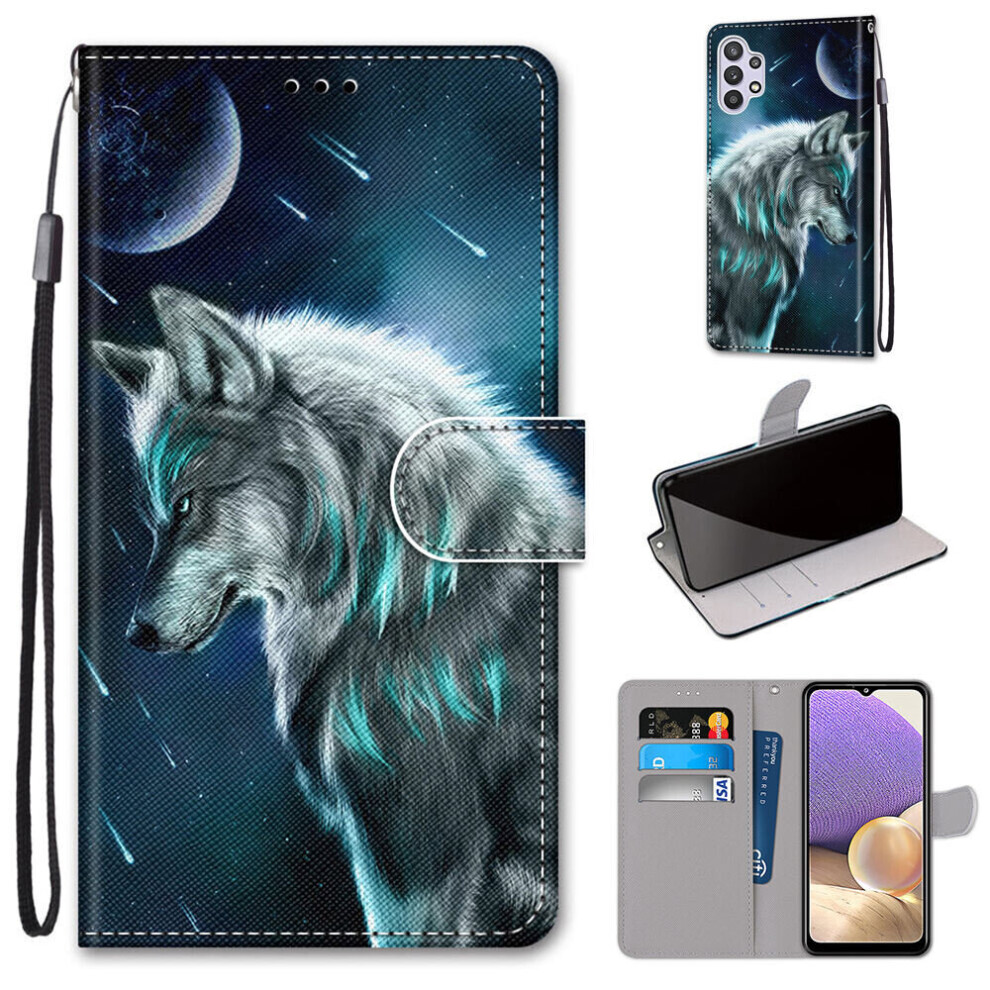 Gangxun Samsung Galaxy A32 5G Case Pattern Cover Folio With Kickstand Wolf