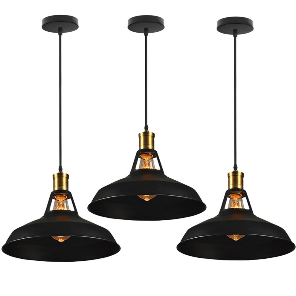 3pcs Industrial Pendant Lamp Height Adjustable Ceiling Lamp Vintage Hanging Light Creative Chandelier for Kitchen Farmhouse Hallway Indoor(Black)