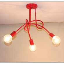 3 Head Vintage Ceiling Light Industrial Chandelier Lamp Retro Pendant Light with E27 Lamp Socket for Living Room Dining Room Bar Hotel Restaurant,red