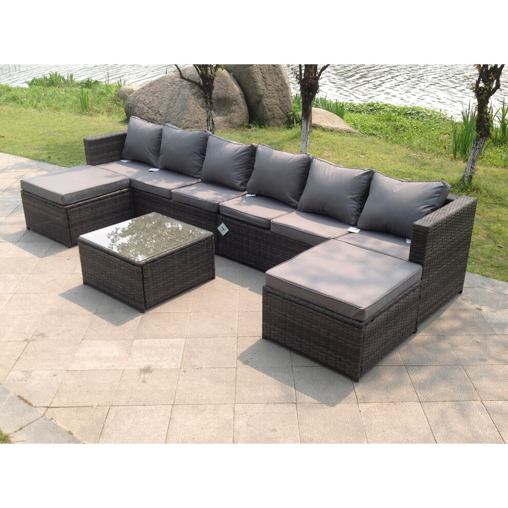 Fimous 8 Seater Lounge Rattan Garden Furniture Set Footstool Table Outdoor Clear