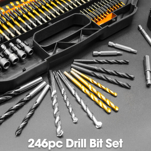 Terratek Terratek 246pc Combination Drill Bit Set | HSS Titanium Twist Drill Bits, Masonry Drill Bits, Wood Drill Bits & Screwdriver Bits 1