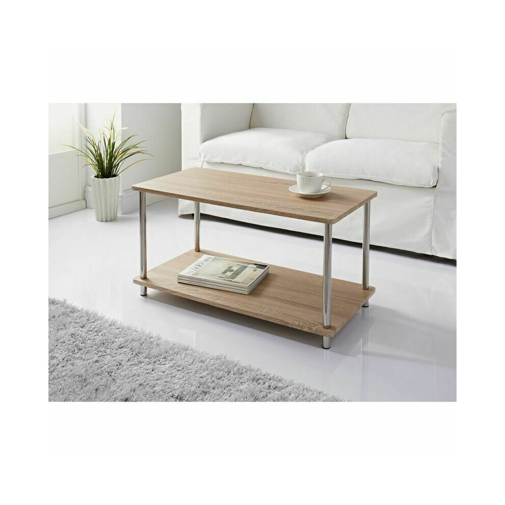 Large Oak Coffee Table With Steel Legs & Shelf Underneath G-0124