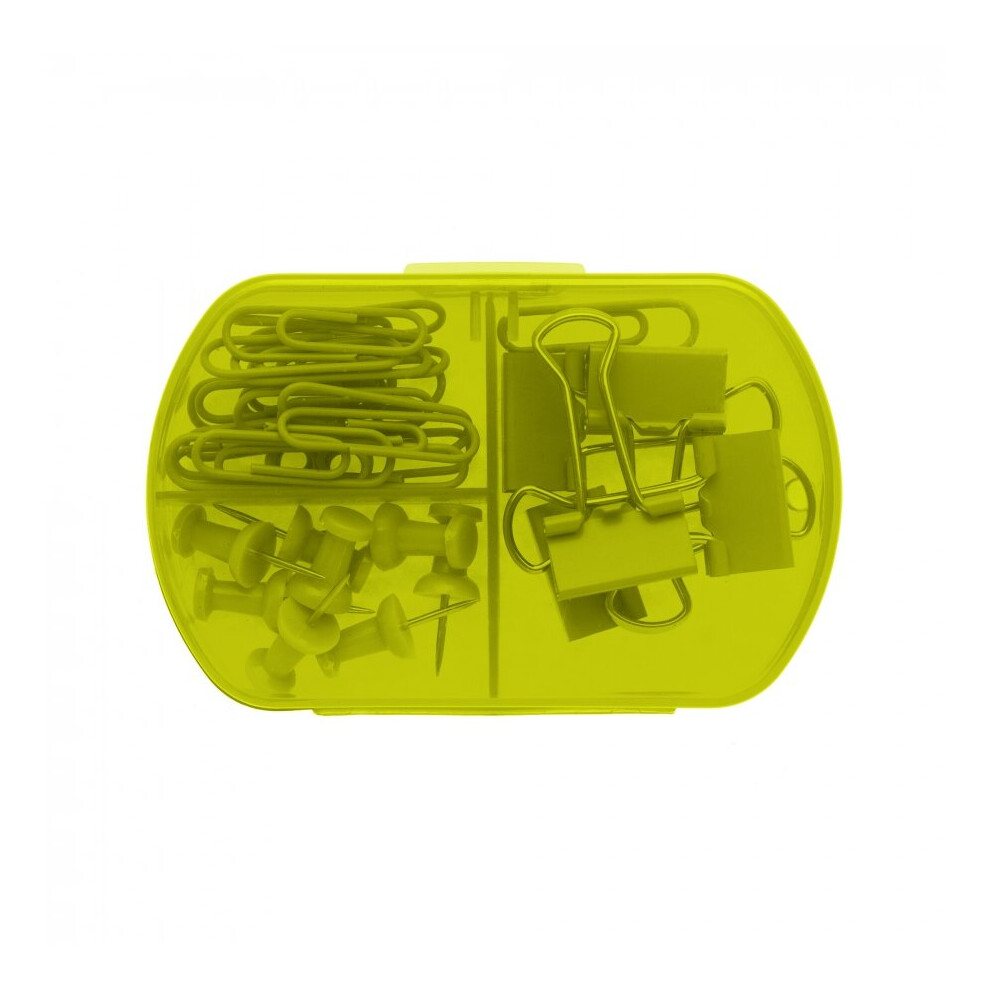 (Green) Stationary Set Paper Bulldog Clips Push Pins
