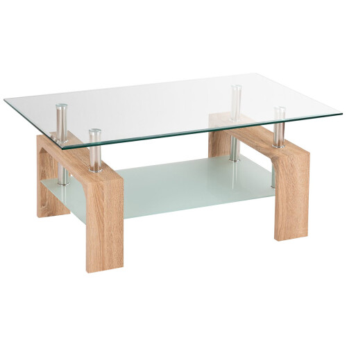 Modern Coffee Table With Lower Shelf Storage Glass Chrome Living Room Furniture on OnBuy