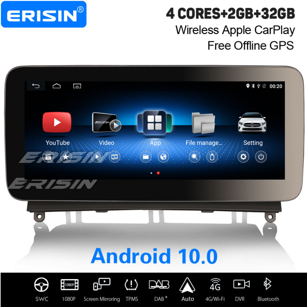 10.25" Ips Android 10.0 Carplay Car Stereo Wifi Dab+ Sat Nav Mercedes-Benz C-Class W204 2008-2010 737655208771