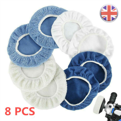 8x Car Microfiber Polisher Bonnets Polishing Pads Wax Wash Buffer