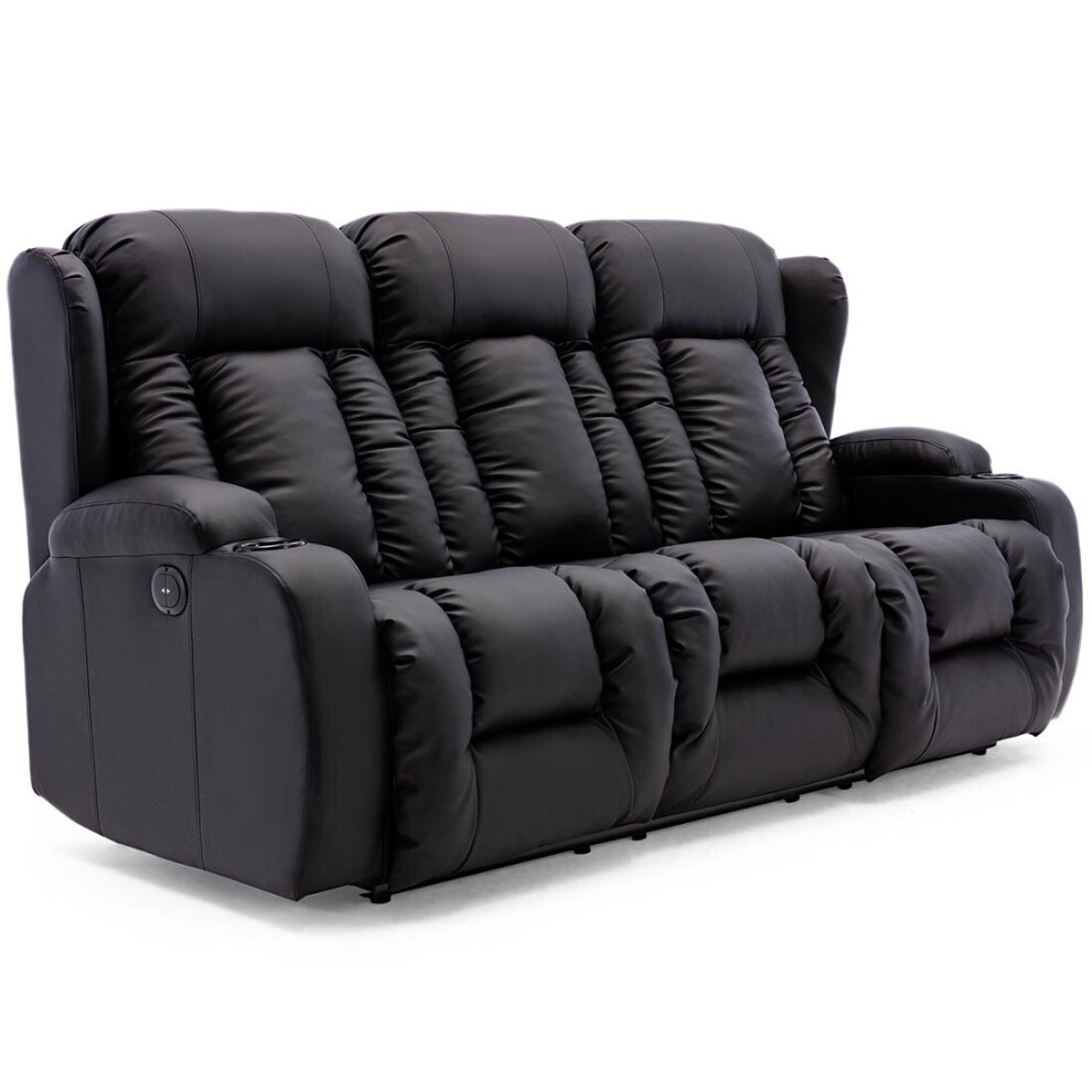 More4homes (Black, 3 Seater) Caesar High Back Electric Bond Grade Leather Recliner 3+2+1 Sofa Armchair Set