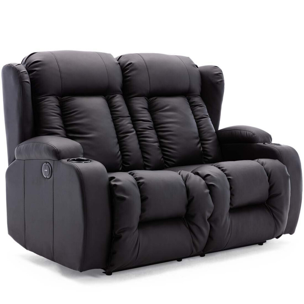 (Black, 2 Seater) CAESAR HIGH BACK ELECTRIC BOND GRADE LEATHER RECLINER 3+2+1 SOFA ARMCHAIR SET