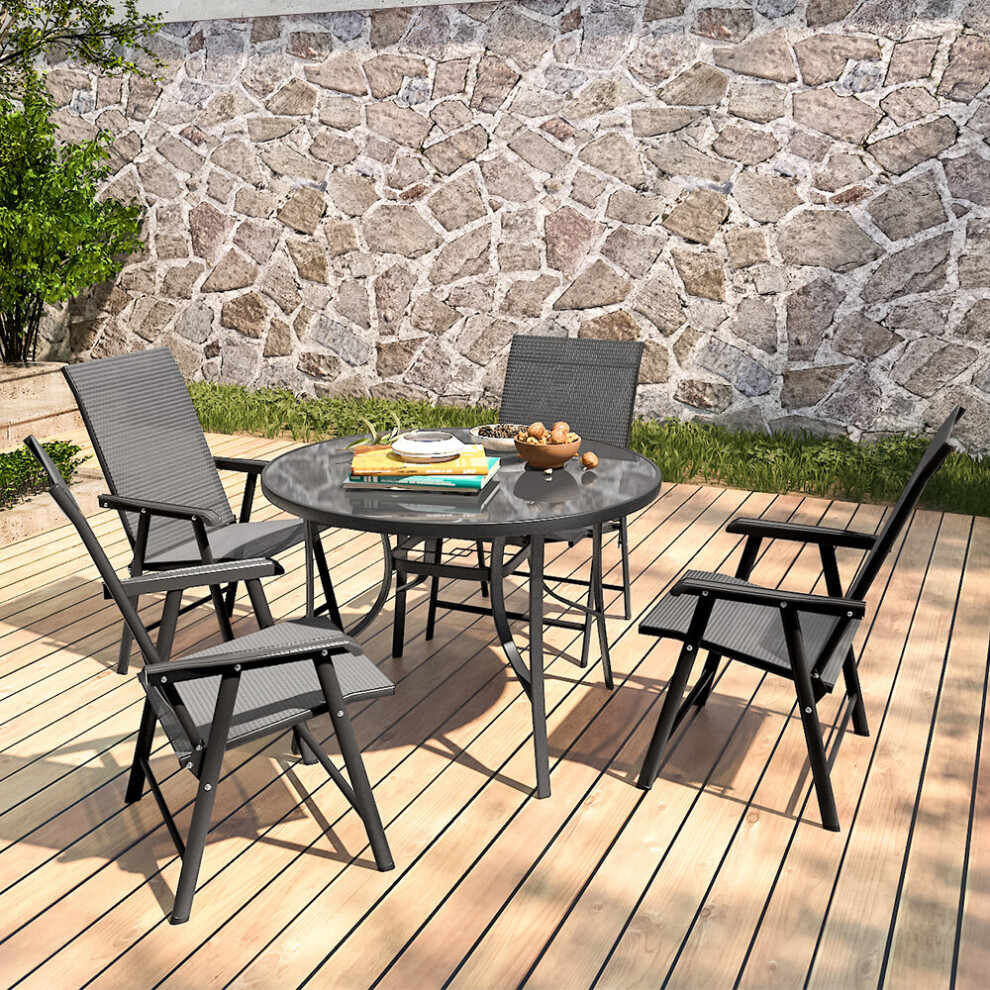 Garden Patio Furniture Set Parasol Table & Folding Chairs 4 Seat