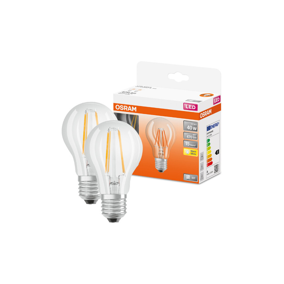 Osram LED 40W Filament Glass GLS ES Bulb | Clear [2Pack] - Warm White