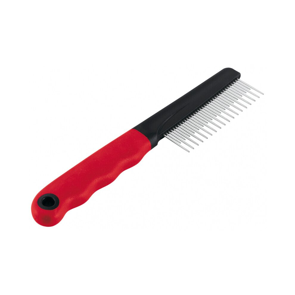 animal comb short and long 20,2 cm rubber/steel red