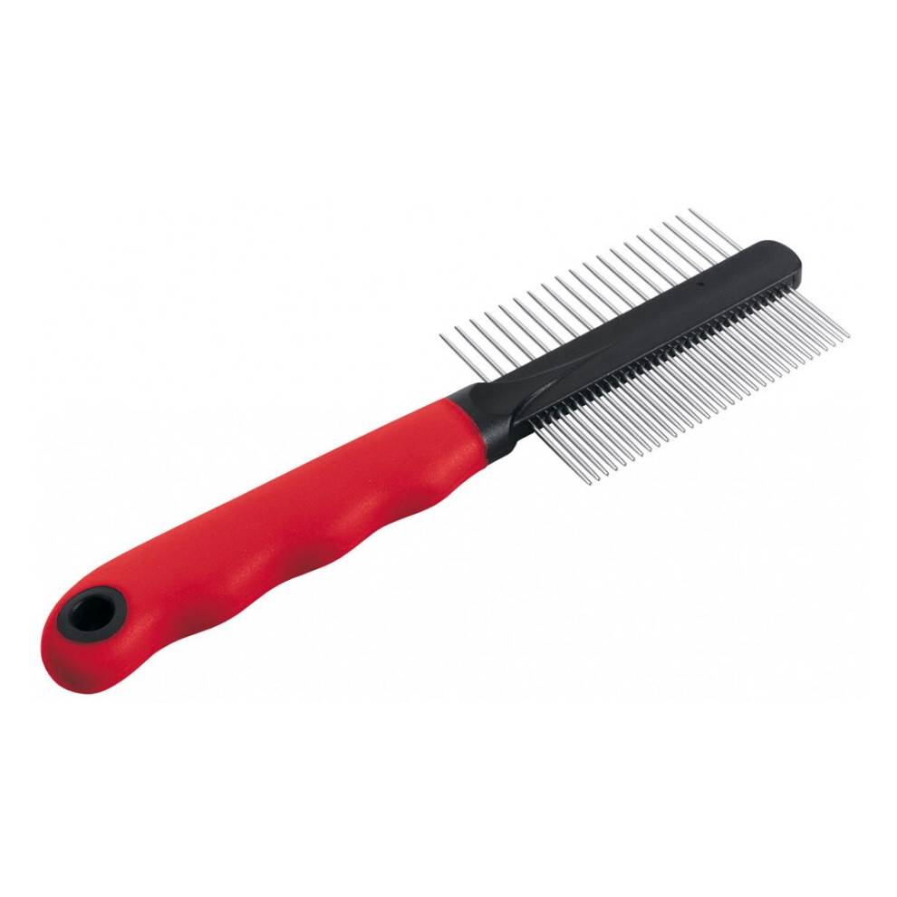 animal comb double 20,3 x 1,6 cm rubber/steel red