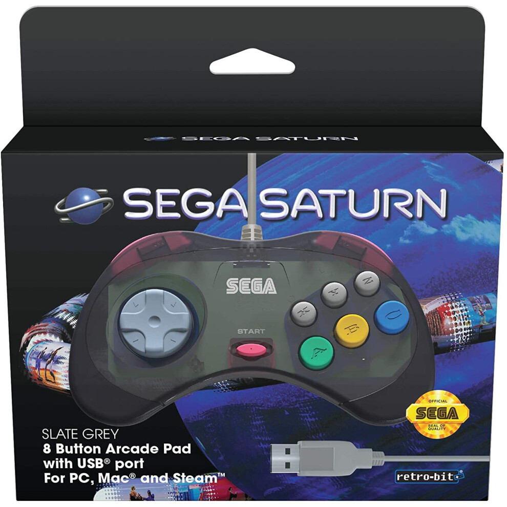 Grey Retro-Bit SEGA Saturn USB Game Pad