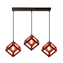 Red Industrial Chandelier Retro Cube Style Light Fixture 3 Lights Pendant Lights Creative Ceiling Light for Bar Kitchen Indoor Decoration