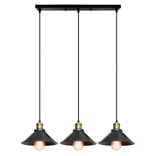 3 Lights Industrial Pendant Light Retro Creative Chandelier  Adjustable Ceiling Light for Living Room Dining Room Bar Balcony Black