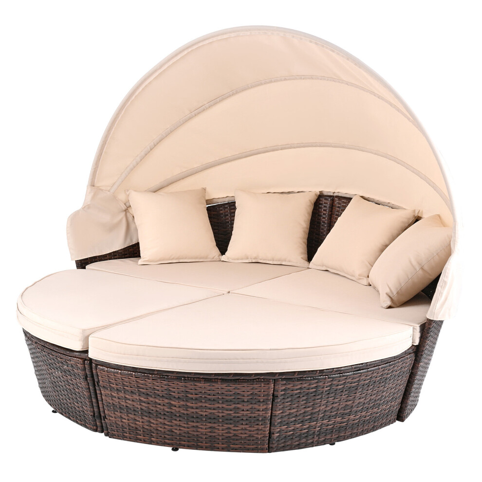 Patio Round Sofa Bed Outdoor Garden Daybed Sun Island Lounge 4PCs Crenex