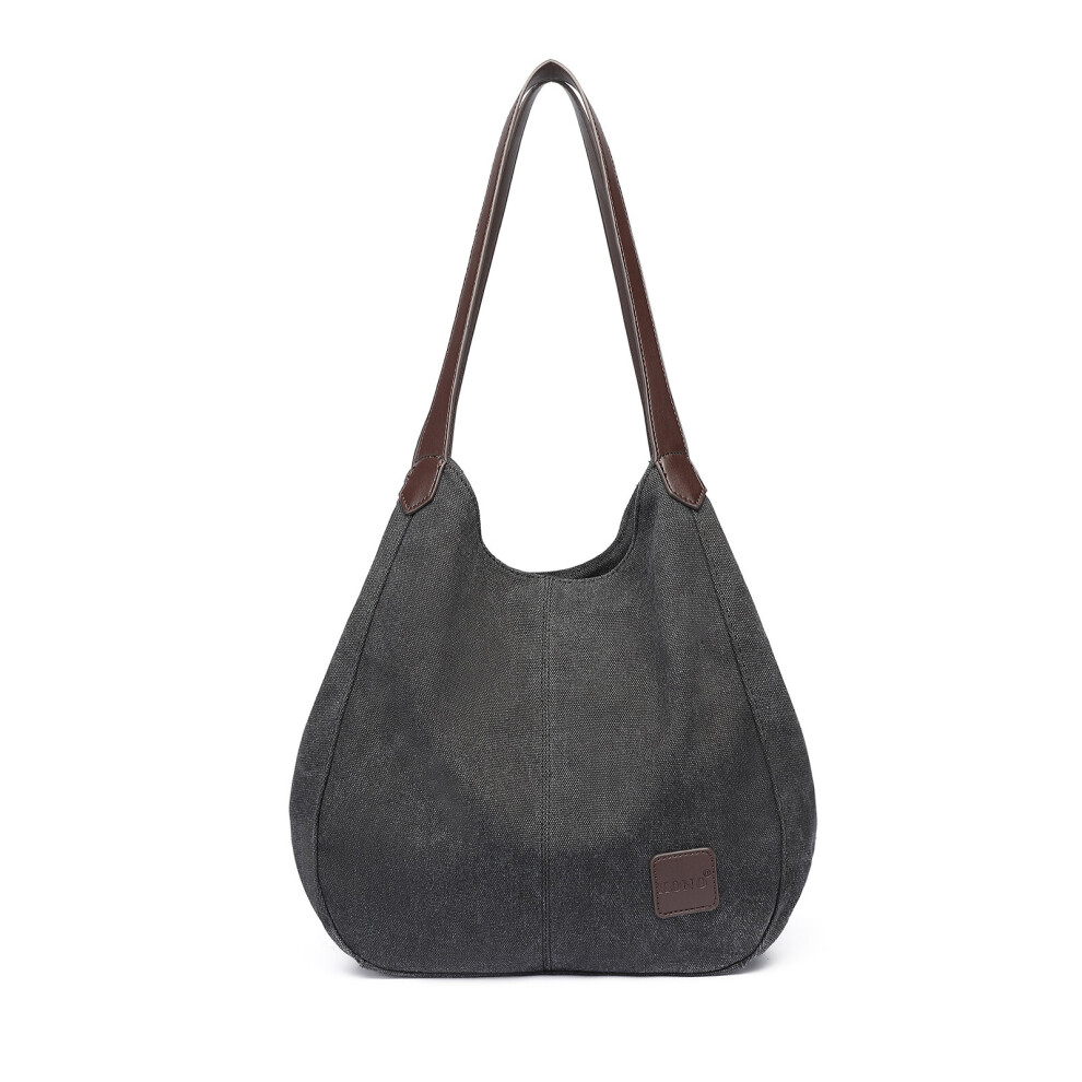 (Black) KONO-EB2040 Canvas Shoulder Tote Bag