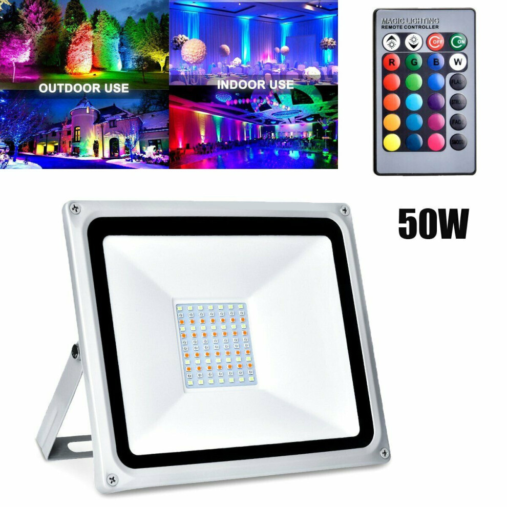 50W LED Flood Light RGB Colour Changing Floodlight Outdoor Garden Lamp