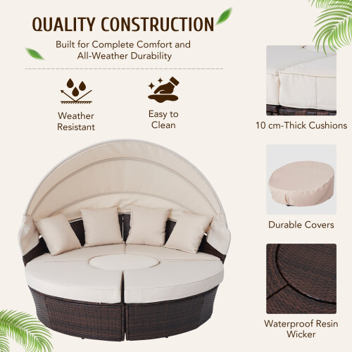 Patio Round Sofa Bed Outdoor Garden Daybed Sun Island Lounge 5PCS Crenex on OnBuy