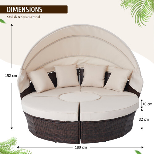 Patio Round Sofa Bed Outdoor Garden Daybed Sun Island Lounge 5PCS Crenex on OnBuy
