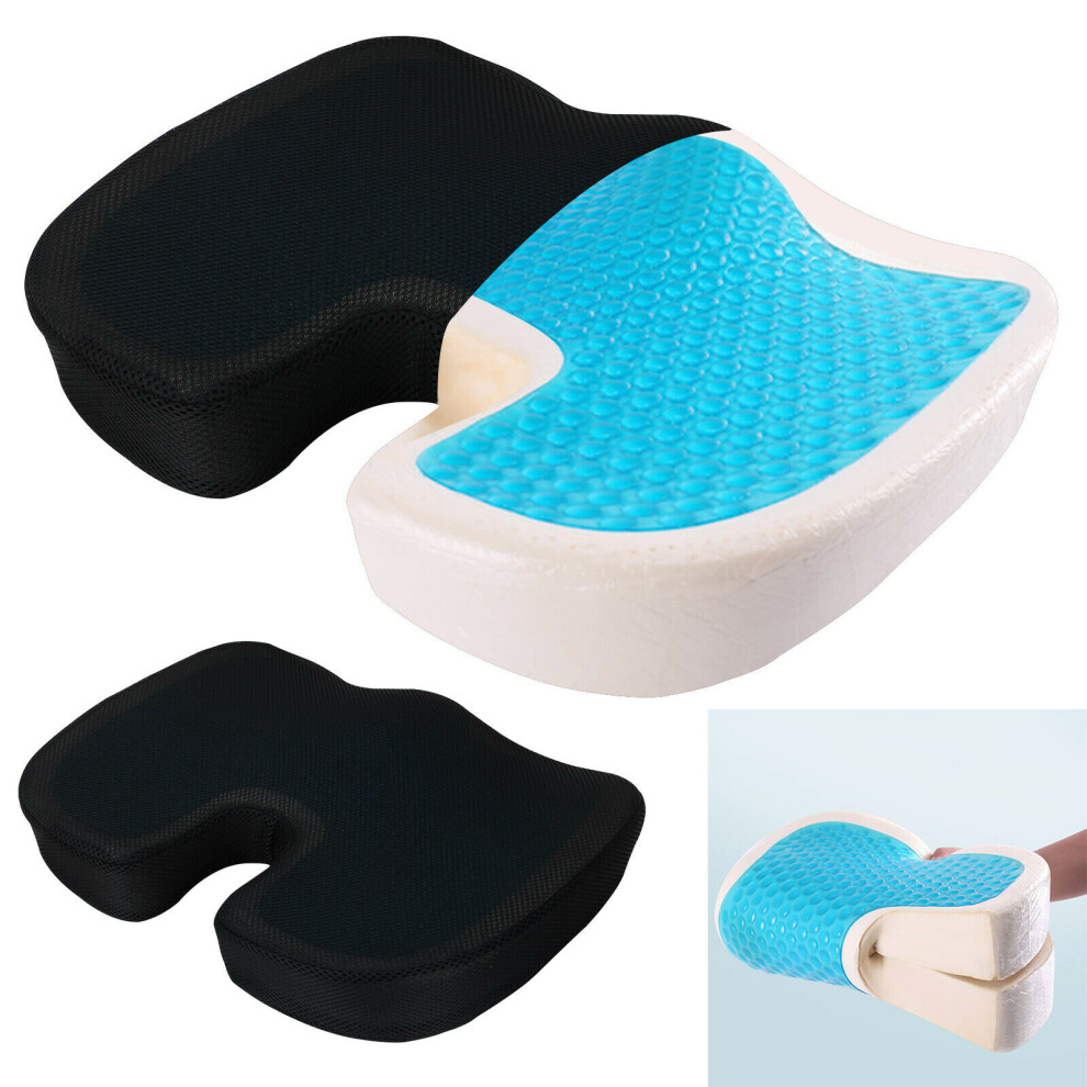 (Black) Orthopedic Gel Office Car Chair Seat Cushion