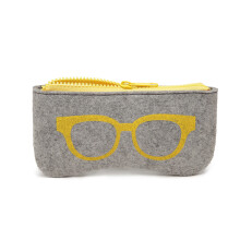 (Grey/Yellow) Soft Felt Glasses Case