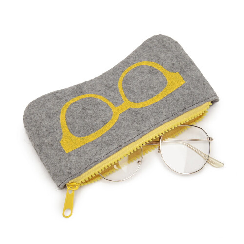 (Grey/Yellow) Soft Felt Glasses Case 1