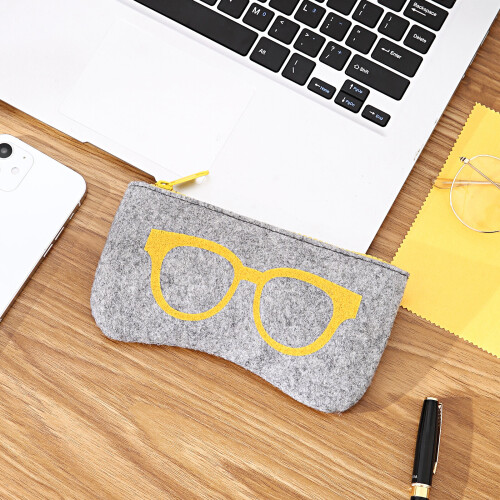 (Grey/Yellow) Soft Felt Glasses Case 2