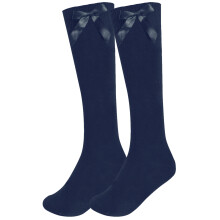 (Blue, 12.5-3.5) Girls Knee School Sock Plain Satin Bow Sock 3 Pack