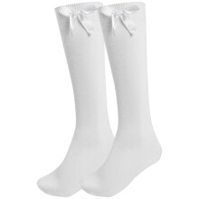 (White, 6-8.5) Girls Knee School Sock Plain Satin Bow Sock 3 Pack