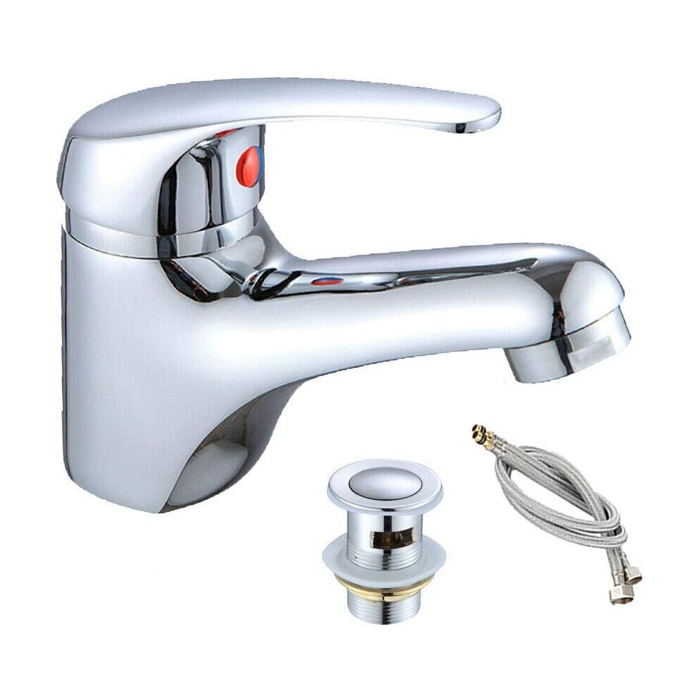 Single Lever Basin Mixer with Pop Up Click Bath Kitchen Tap Chrome