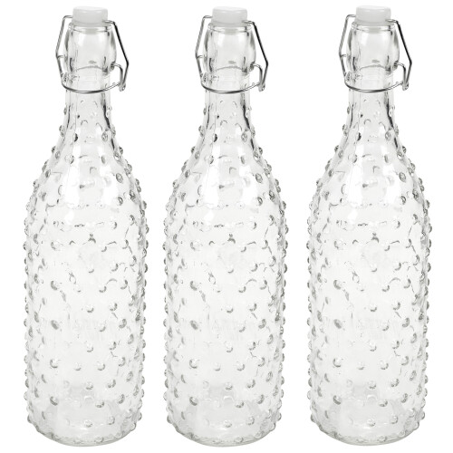 (Dotted, 3) 1 3 6x 1L Water Glass Glass Swing Lid Drink Bottle