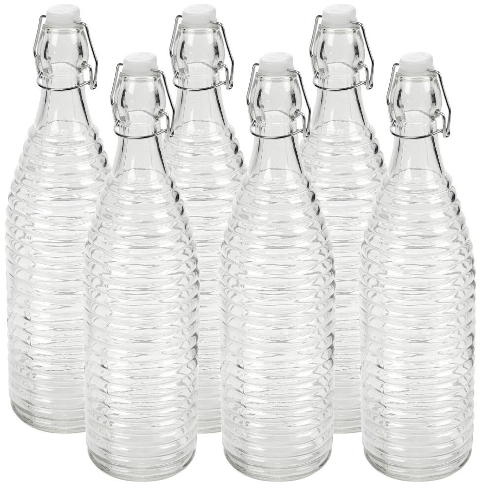 (Lined, 6) 1 3 6x 1L Water Glass Glass Swing Lid Drink Bottle