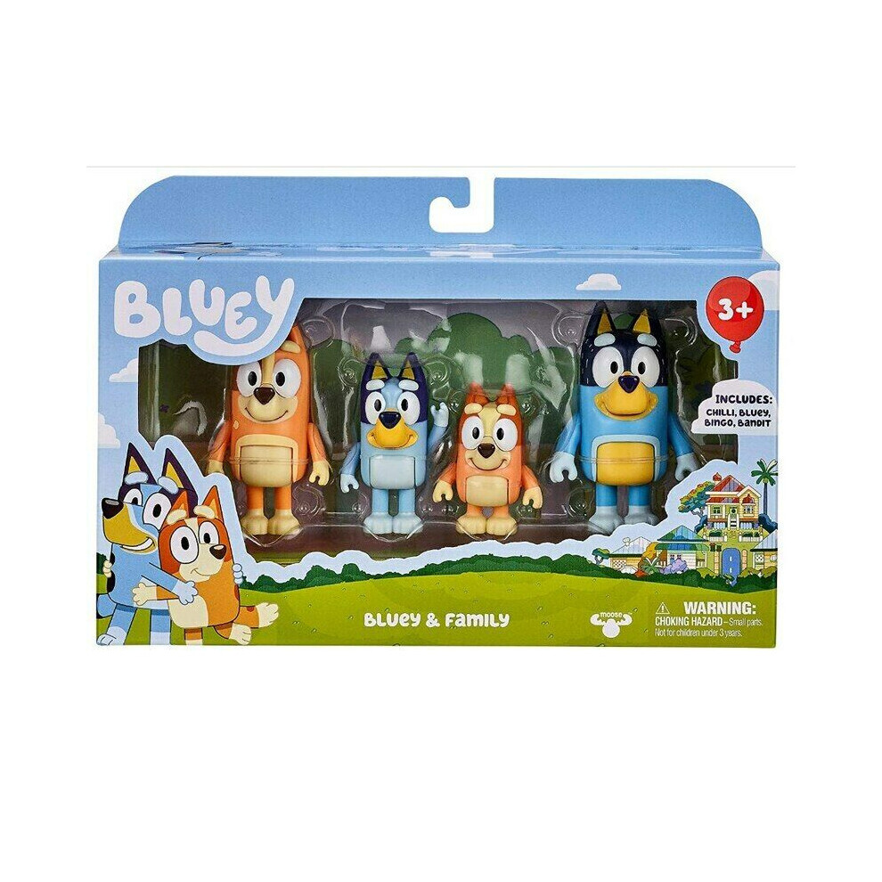 Bluey Action Figure & Family Bingo Toys 4 Pcs Pack Set Collection Toys Kids Gift