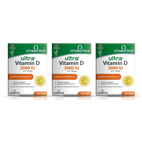Vitabiotics 3x Vitabiotics Ultra Vitamin D 2000 IU Extra Strength - 96 Tablets