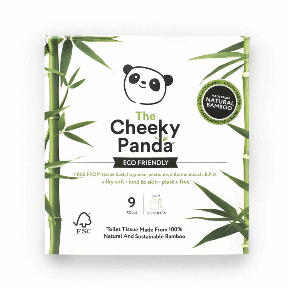 Cheeky Panda 100% Natural Bamboo Luxury Toilet Tissue 3PLY 200 Sheets 9 Rolls