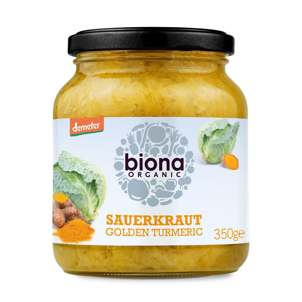 Biona Organic Sauerkraut Turmeric Preserved Vegetables 350G Golden