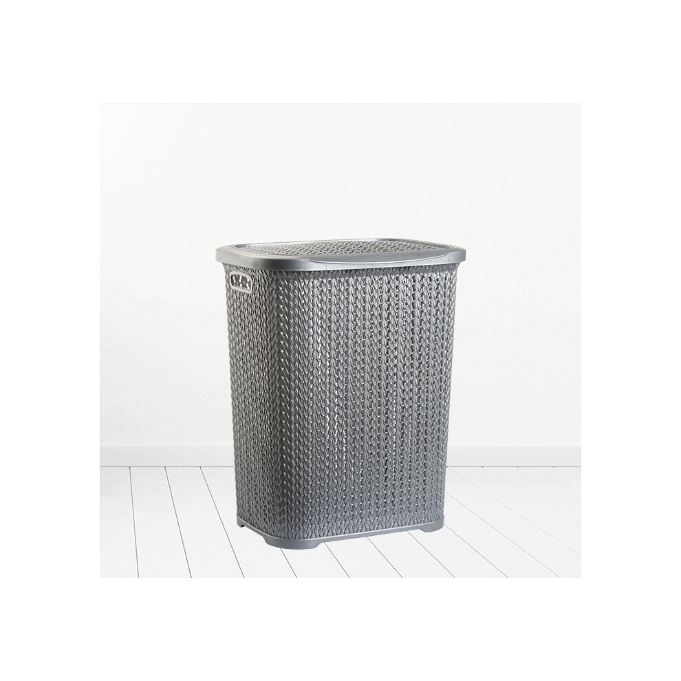(Silver) Plastic Laundry Basket Clothes Washing Bin Storage Hamper Small Large Organiser