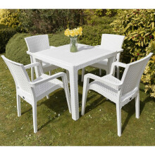 Garden Patio Furniture Set Outdoor 4 Chairs Table Bistro Set White Rattan Style