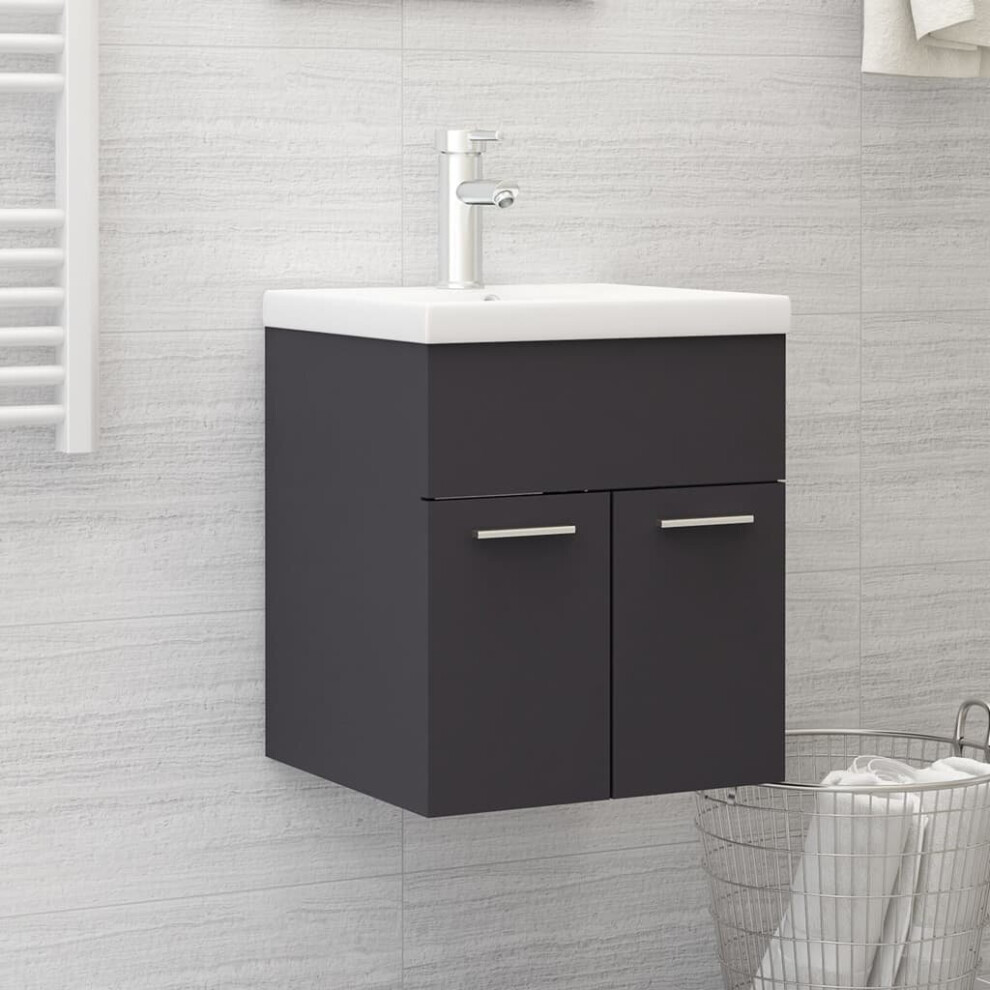 vidaXL Sink Cabinet with Built-in Basin Grey Chipboard Bathroom Vanity Unit